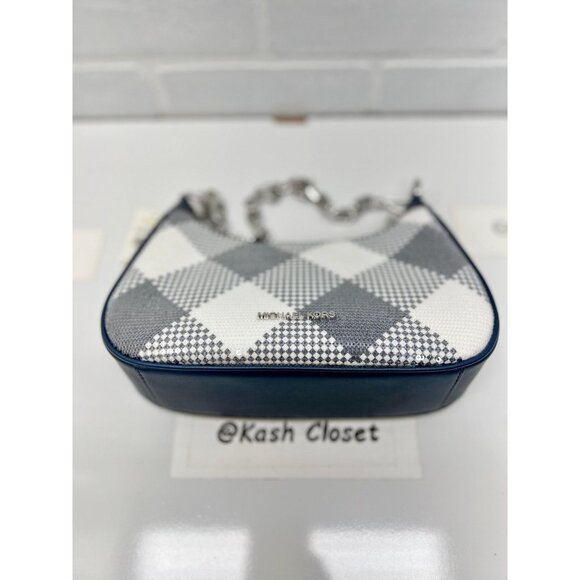 Michael Kors cora sequence plaid medium shoulder purse crossbody bag navy - Picture 6 of 6